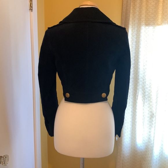 Zara Woman Blazer Cropped Velvet Double Breasted Plush Jacket Navy Nautical XS - Picture 6 of 12